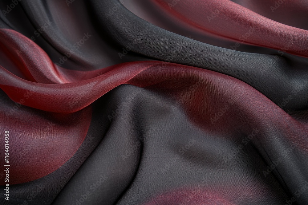Poster a close-up of flowing fabric showcasing a blend of red and black colors.