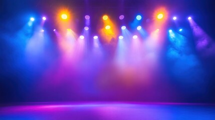 Dynamic Colorful Stage Lights Illuminating Empty Performance Area at Night