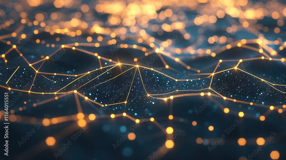 Poster abstract network of glowing lights and dots representing connectivity and data flow