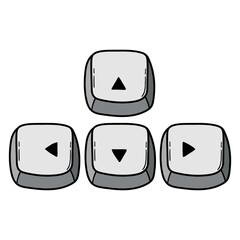 Hand drawn cartoon keyboard buttons arrow on white background.