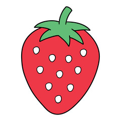Obraz premium Hand drawn cartoon strawberry with leaf on white background.