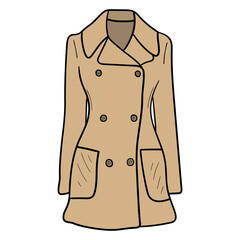 Hand drawn cartoon women's warm coat on white background.