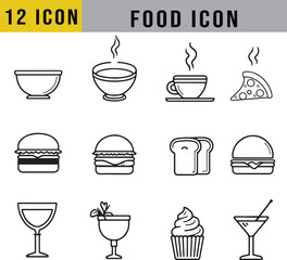 Set of 60 Food and drink web icons in line style. Meal, restaurant, dishes, fruits, fastfood, burger, pizza, coffee, sandwich, collection. Vector illustration.