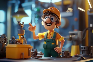 Whimsical Factory Foreman in Cheerful Cartoon Style