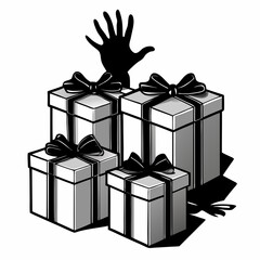Christmas Silver Gift Boxes Black silhouette
