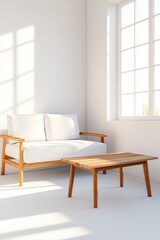 Obraz premium Stylish white living room interior mockup with sofa bright space