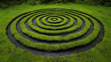 Naklejka premium Serene Circular Pattern of Green Moss in Nature's Tranquility