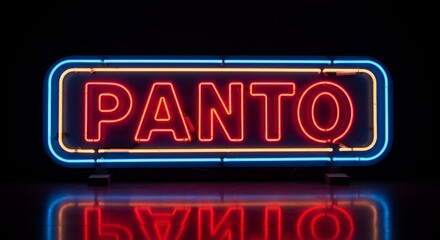 Obraz premium Bright Neon Panto Sign with Vibrant Lights and Creative Theatre Design