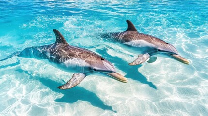 Fototapeta premium Serene Dolphins Swimming in Clear Blue Water
