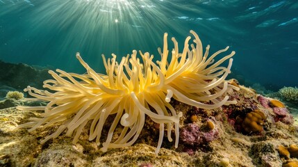 Obraz premium Serene Underwater Anemones in Gentle Sunlight