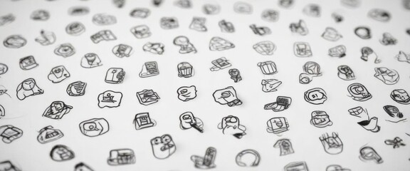 Group of diverse hand-drawn contact icons on a white background,  design,