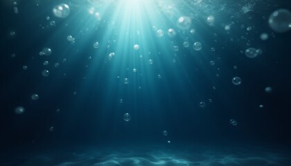 Bubbles Ascending in Deep Blue Water Under Sunlight