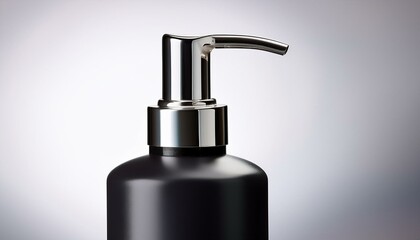 Sleek black pump bottle with a modern chrome dispenser.