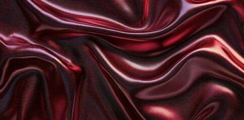 Fototapeta premium A close-up of smooth, shiny red fabric with flowing textures and reflections.
