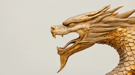 Majestic Golden Dragon Sculpture with Intricate Details and Texture