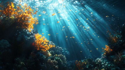 Fototapeta premium Underwater Adventure with Artistic Sunlight Effects