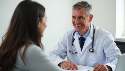 Fototapeta premium Doctor and Patient Engaging in Consultation in Medical Office