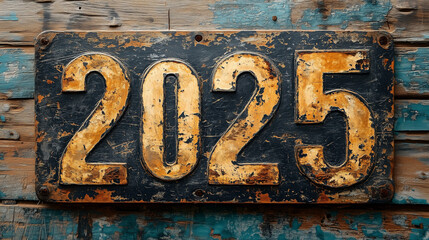 Vintage '2025' Rusty Metal Sign for Retro Designs
