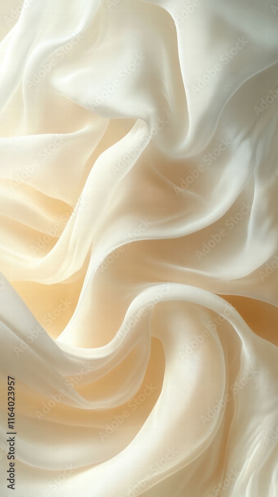 Poster a close-up of soft, flowing cream-colored fabric with gentle folds and light reflections.