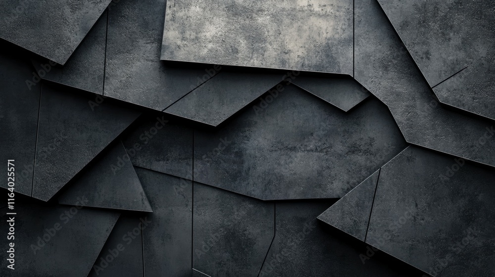 Poster Abstract dark textured surface with angular shapes and shadows.