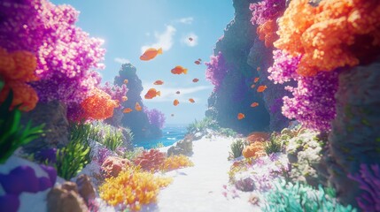 Obraz premium Vibrant Coral Forest with Fish in Dynamic Motion