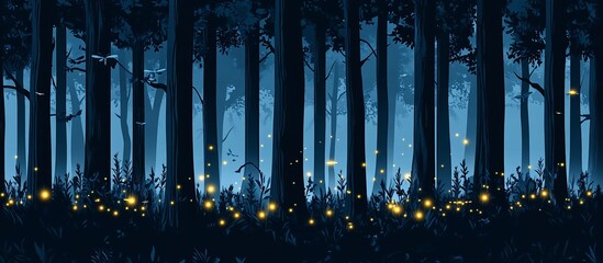 Obraz premium Mystical Night Forest with Fireflies.