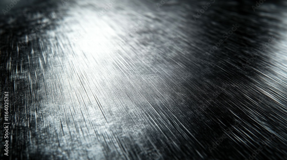 Poster a close-up view of a polished metallic surface with fine scratches and reflections.