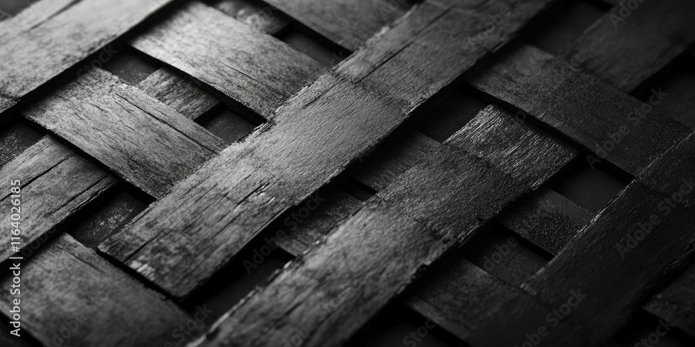 Poster a close-up of a black woven texture, showcasing intricate patterns and materials.