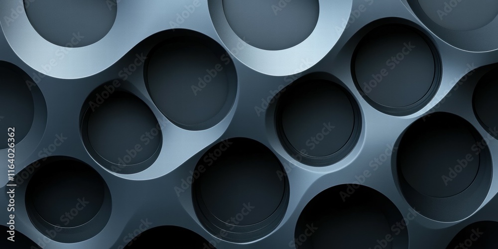 Poster abstract design featuring circular shapes in varying depths and shades of blue.