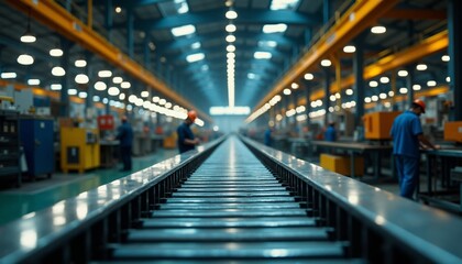 Fototapeta premium Industrial Workshop Interior with Production Line