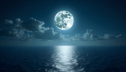 Majestic Full Moon Over Calm Ocean Waters