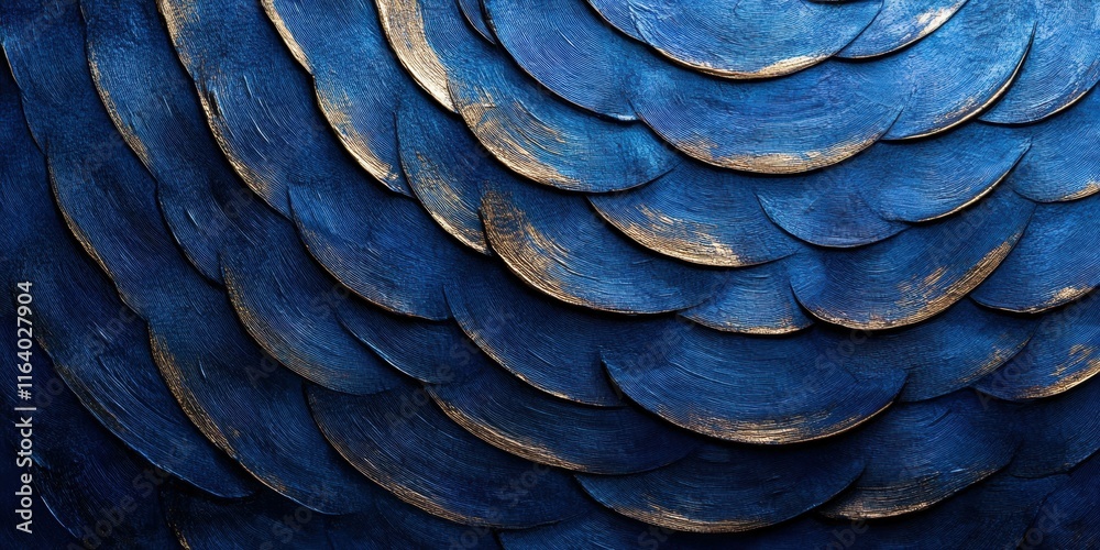 Poster a textured blue surface resembling overlapping scales, with hints of gold accents.