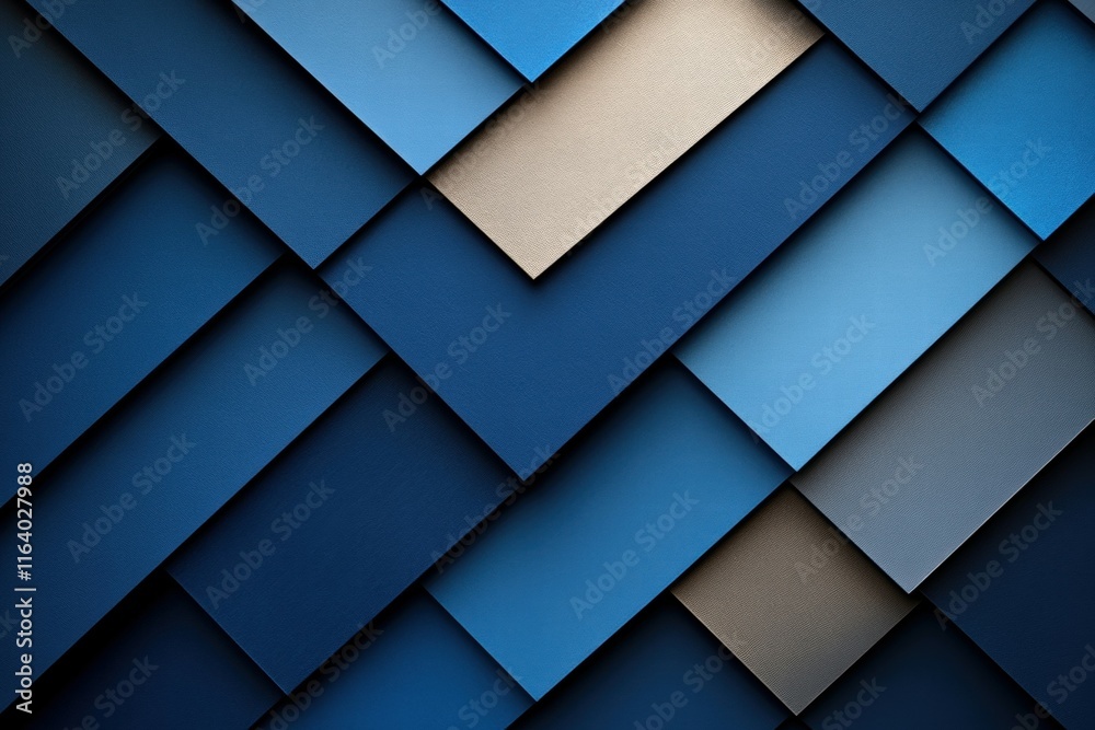 Poster abstract arrangement of blue and beige geometric shapes creating a modern design.