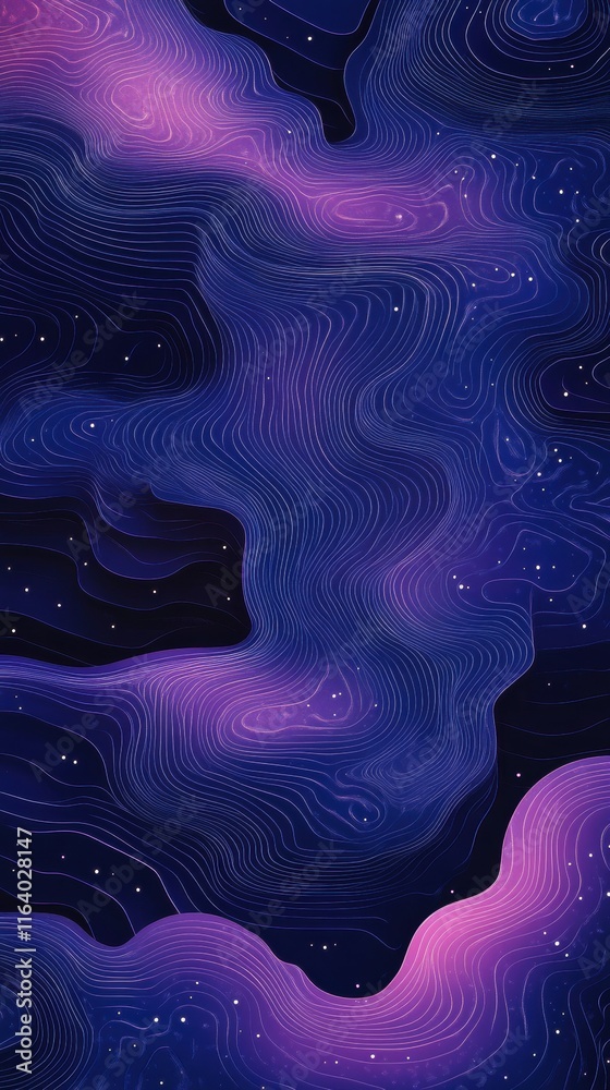 Poster abstract cosmic design featuring flowing purple and blue patterns against a dark background.