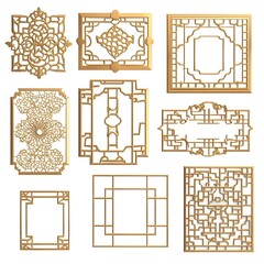 Ornate Chinese window frames in gold.
