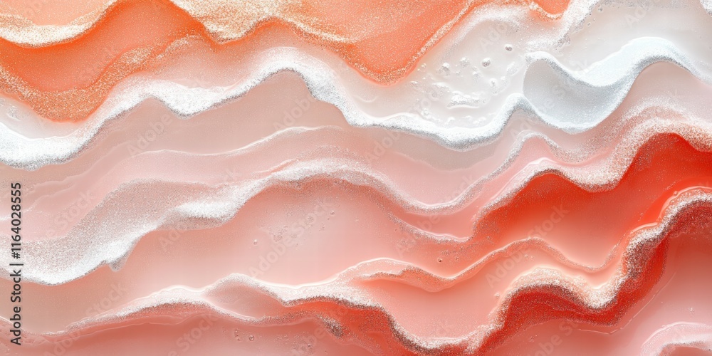Aufkleber Abstract wavy patterns in soft coral and white tones create a serene visual texture.
