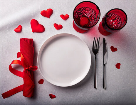 Create an elegant St Valentine table top view setting with a romantic menu mock up for special occasions