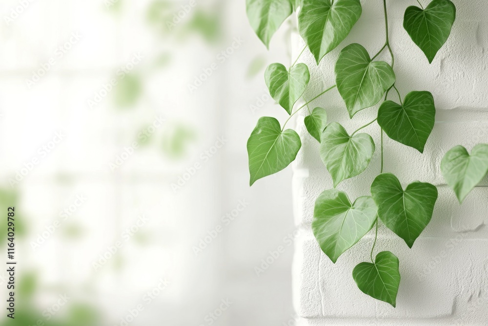 Aufkleber a 3d-rendered ivy wall with leaves casting dynamic shadows in a soft, glowing light