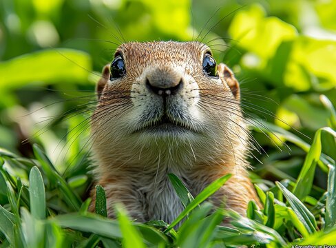 The baby marmota monax enjoying a meal of grass and weeds