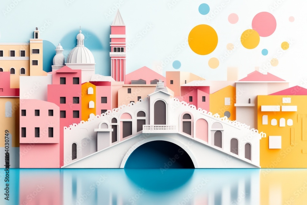 Aufkleber A clean flat design of the Rialto Bridge, simplified with bold lines and soft colors representing Venice charm
