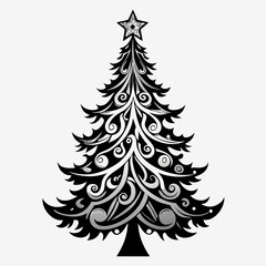 Christmas Silver tree Black silhouette