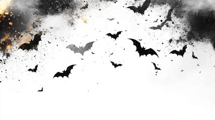 Haloween background with black bats on white. Haloween party card background template.