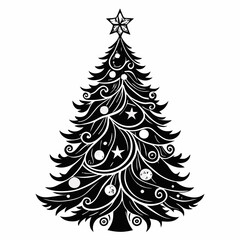 Christmas Silver tree Black silhouette