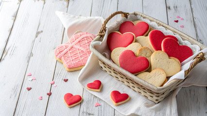 heart shaped cookies on wooden table