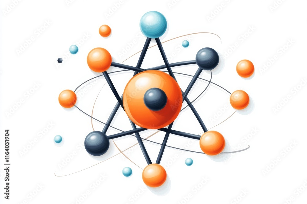 Poster a colorful 2d illustration of a hydrogen atom with its components labeled, set against a clean white