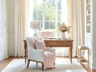Serene Feminine Home Office Workspace Design