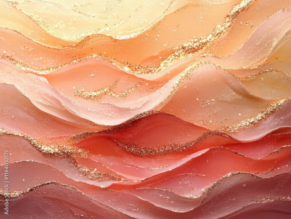 Poster Abstract waves in soft hues of pink and gold, creating a serene and artistic visual effect.