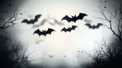 Haloween background with black bats on white. Haloween party card background template.