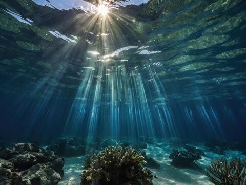 Haces de luz que aparecen bajo el agua
