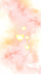 Fototapeta premium Delicate golden hearts suspended in soft, pastel clouds.